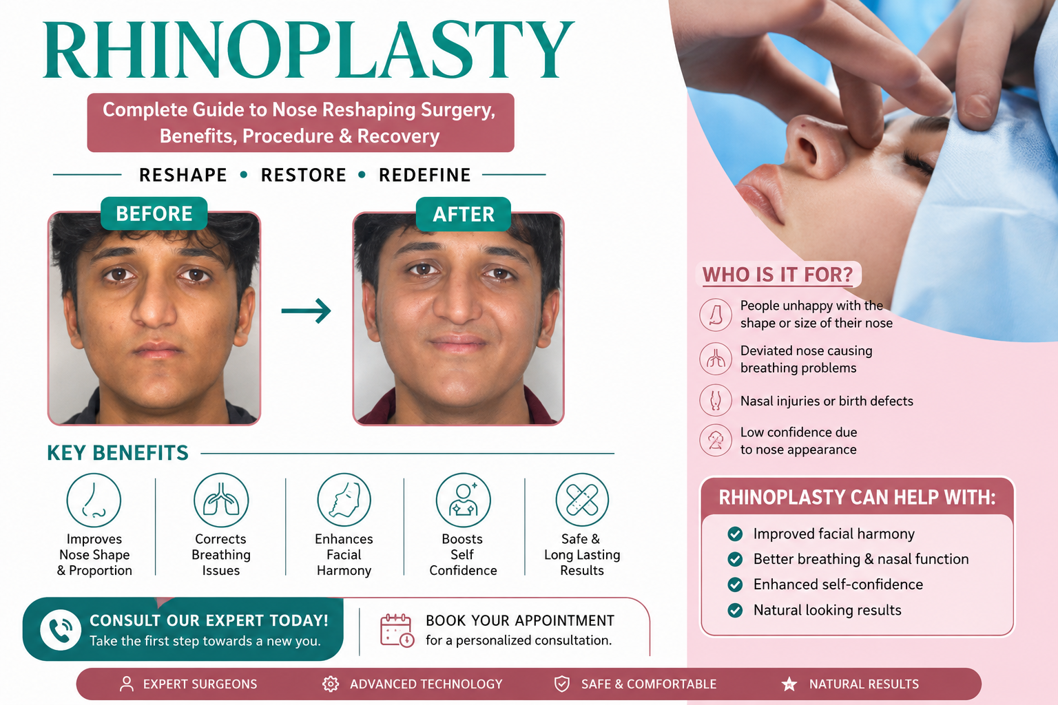 Rhinoplasty in Indore: Complete Guide to Nose Reshaping Surgery, Benefits, Procedure & Recovery